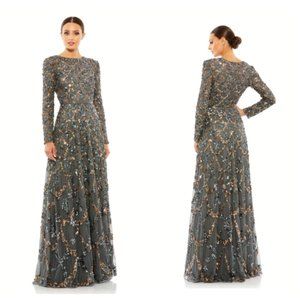 Mac Duggal Size 8 Embellished Illusion High Neck Long Sleeve A Line Gown New